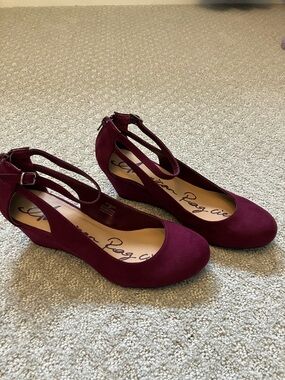 American Rag Burgundy Suede Wedge Ankle-Strap Pumps